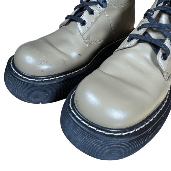 Bottega Veneta The Bounce Lace Up Mid Calf Combat Boots Allspice Tan Size 39 - Picture 5 of 14